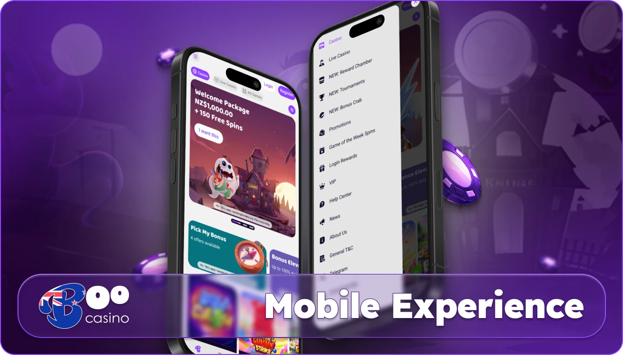 Mobile experience of Boo Casino with optimized navigation and smooth gameplay